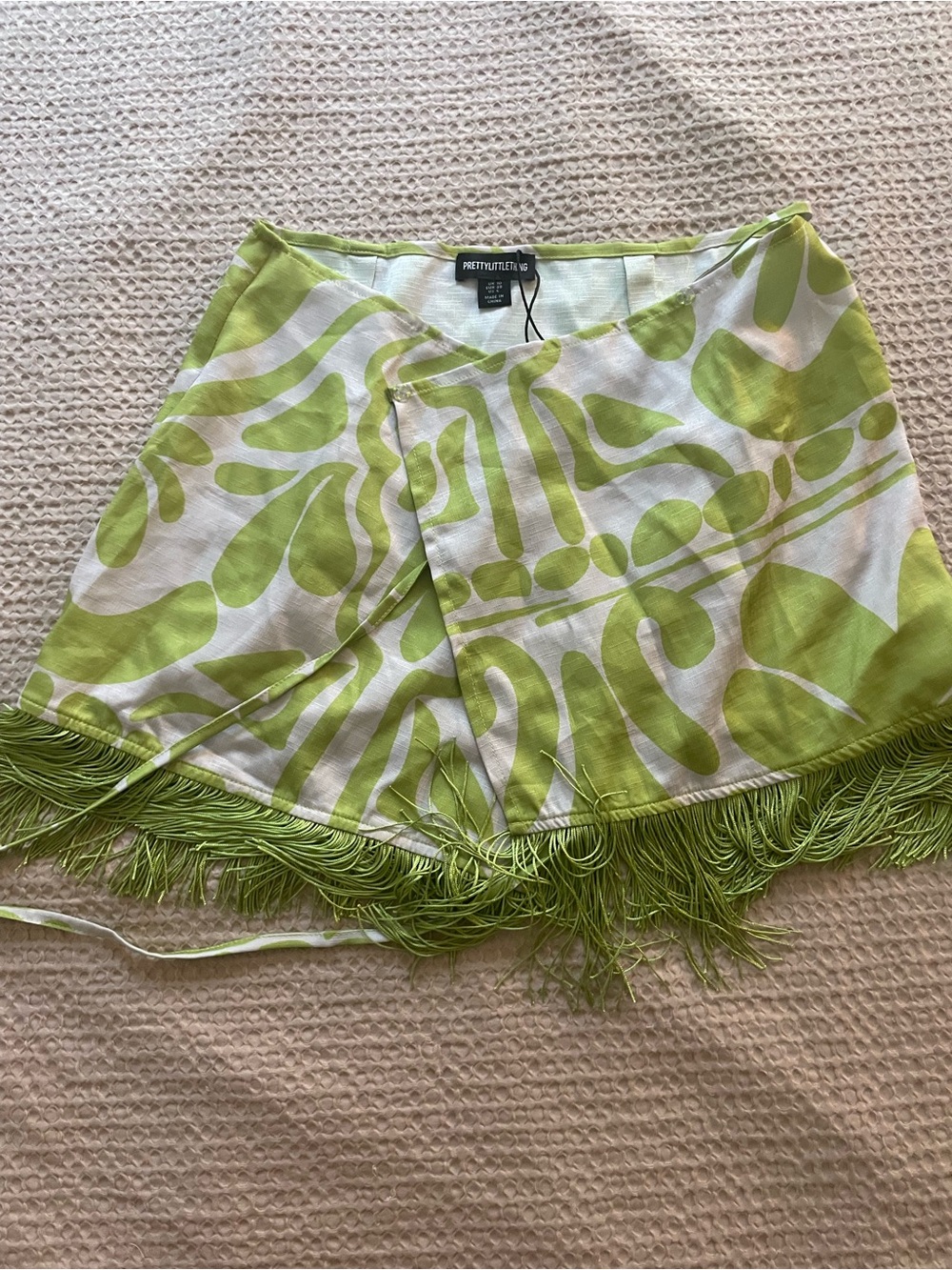 Fringed Lime Print Mini Skirt - Picture 5 of 7
